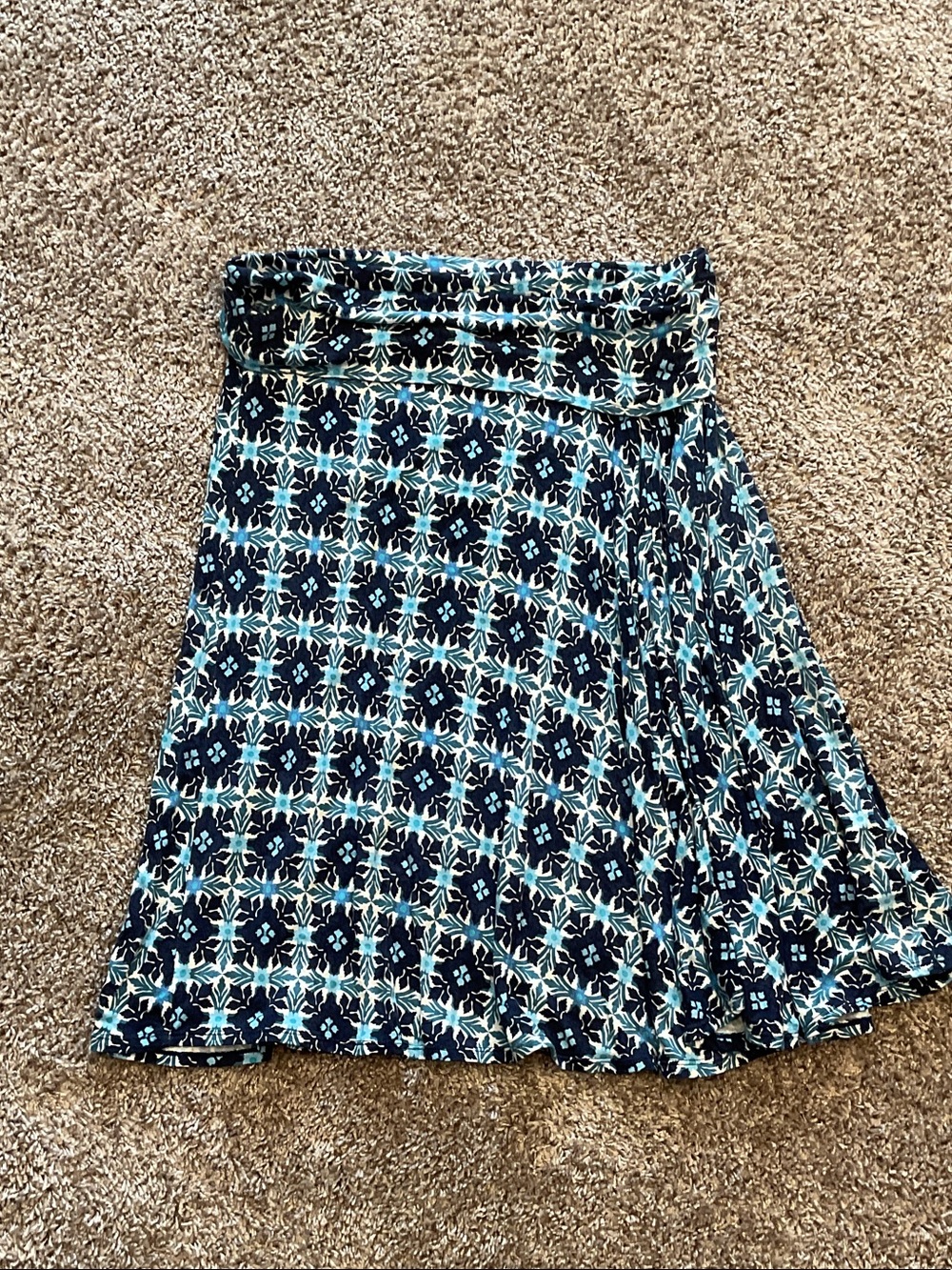 Max Studio Navy, Teal and White Printed A-Line Skirt, Size L